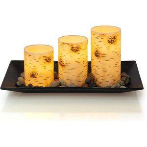 Birch Bark Flamesless Wax Votive Candle Holder, 14"L x 8"W Vintage Decor Natural